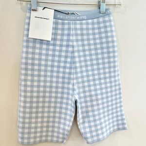 NWT Alexander Wang T Gingham Body-con Bike Shorts Logo Jacquard Woven Blue
